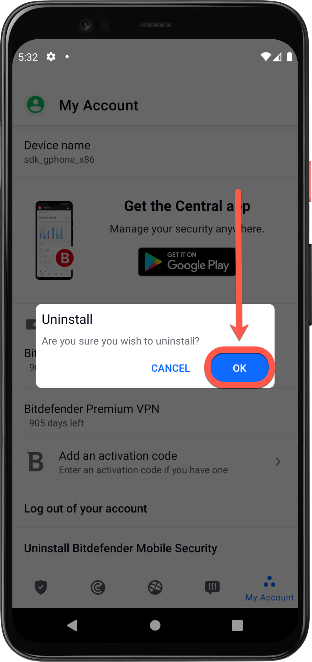 Bitdefender Mobile Security voor Android verwijderen - OK