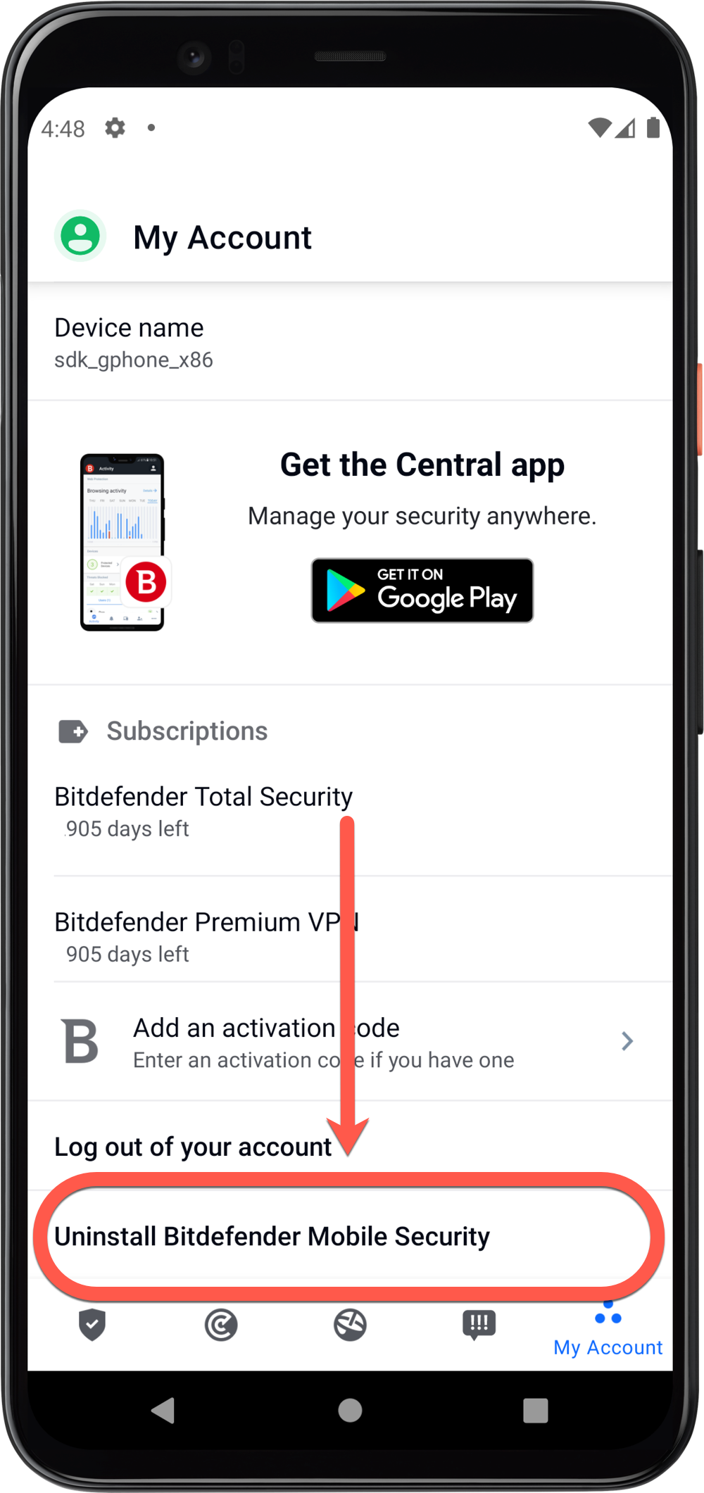 Bitdefender Mobile Security voor Android verwijderen