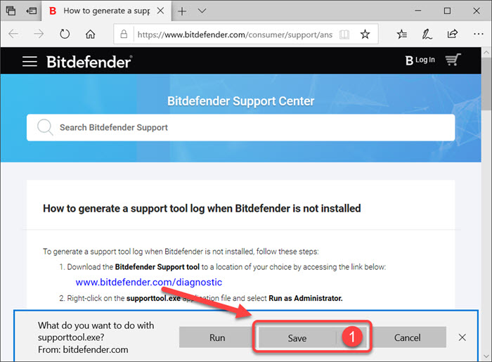 Een logboek via de Support tool generen als Bitdefender niet is geïnstalleerd