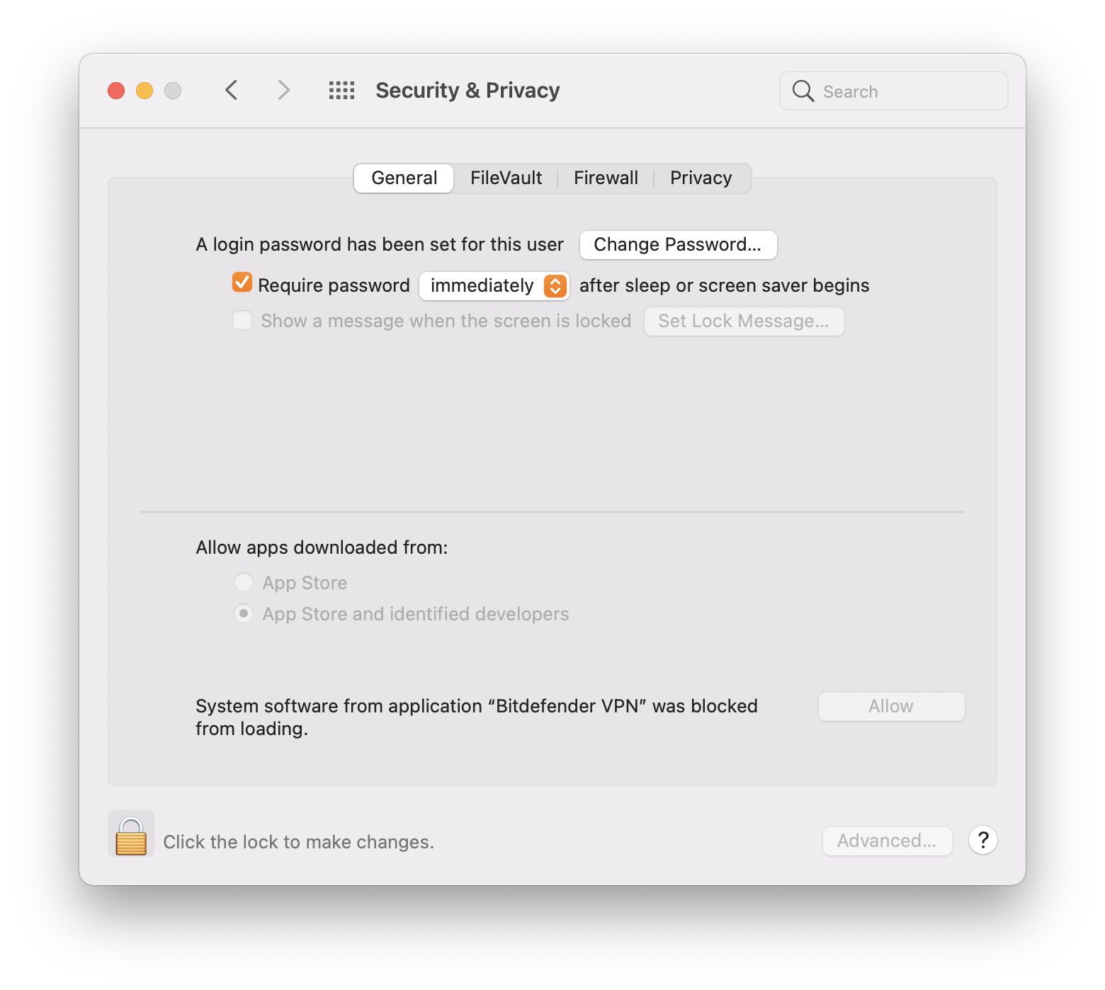 Bitdefender VPN for Mac - Security & Privacy window