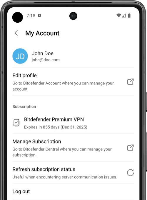 Bitdefender VPN voor Android - Account