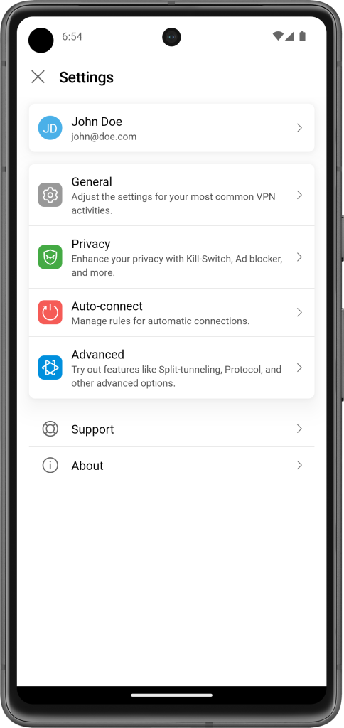 Bitdefender VPN voor Android - Instellingen
