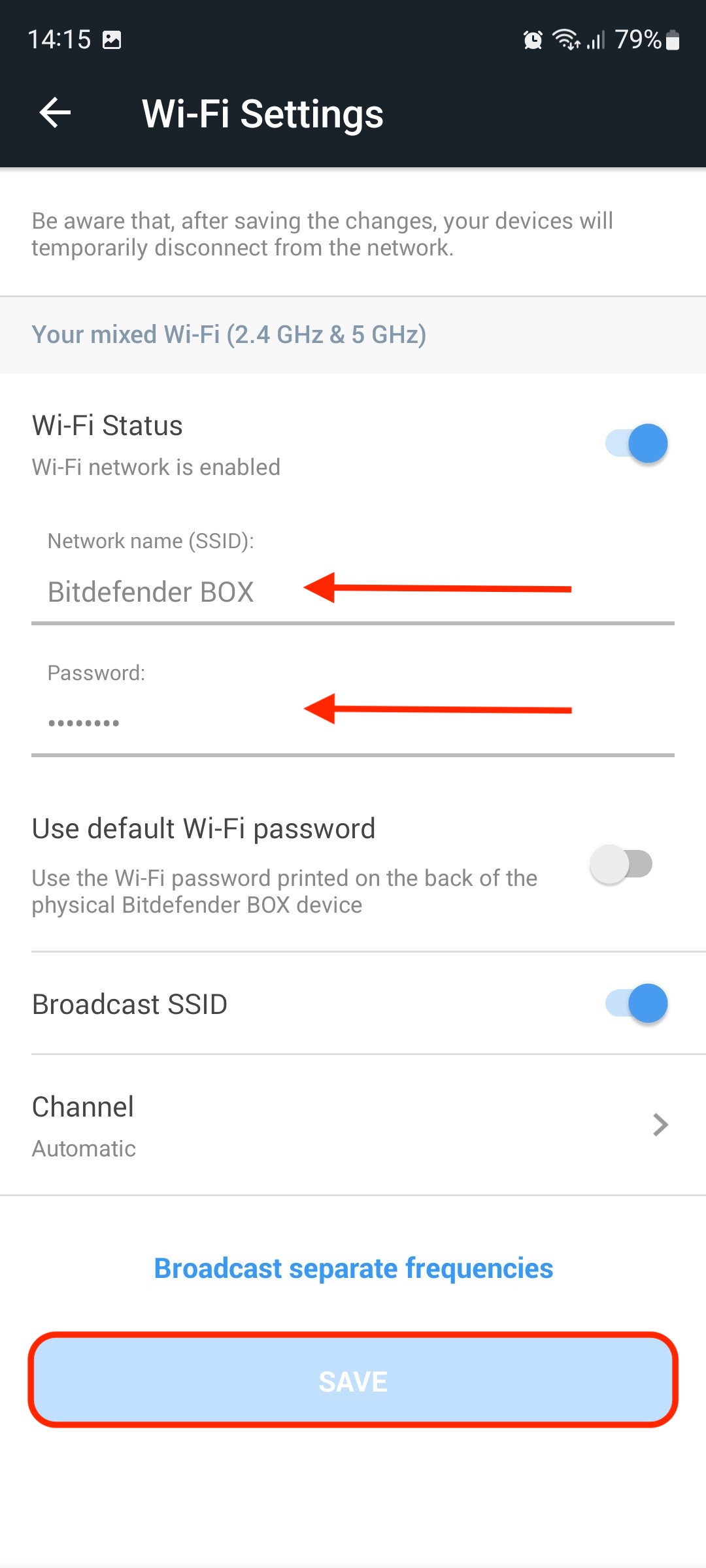 Uw Wi-Fi-naam en wachtwoord voor Bitdefender BOX wijzigen