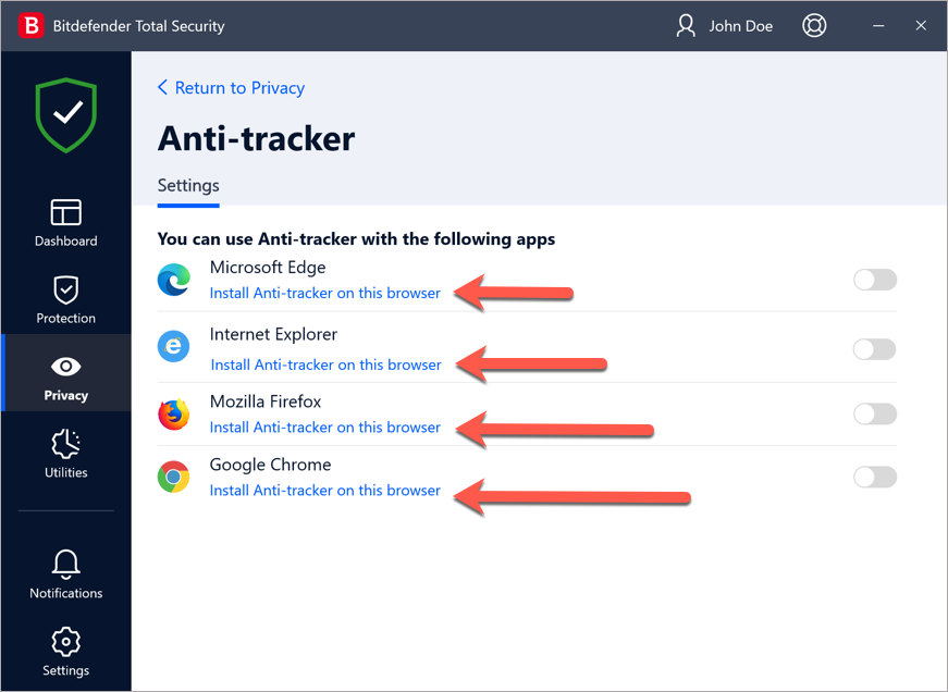 Hoe installeert u de Bitdefender Anti-Tracker-extensie op Windows?