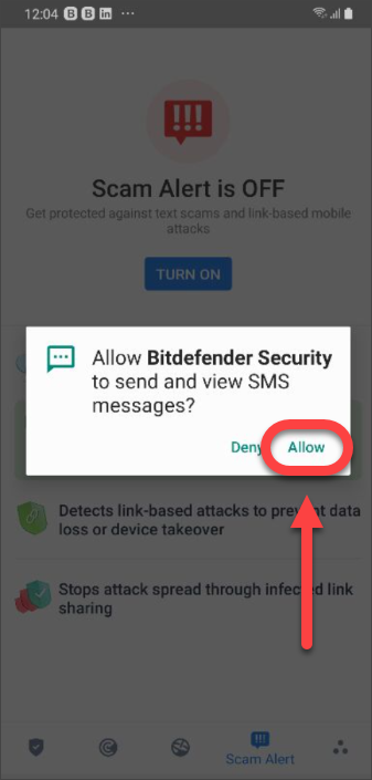 Allow Bitdefender to scan SMS messages.