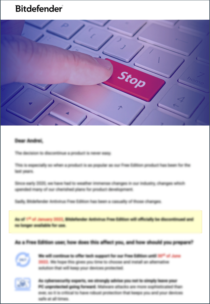 Email: Bitdefender Antivirus Free Edition wordt in december 2021 ingetrokken