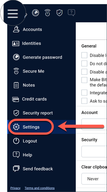 Bitdefender Password Manager settings