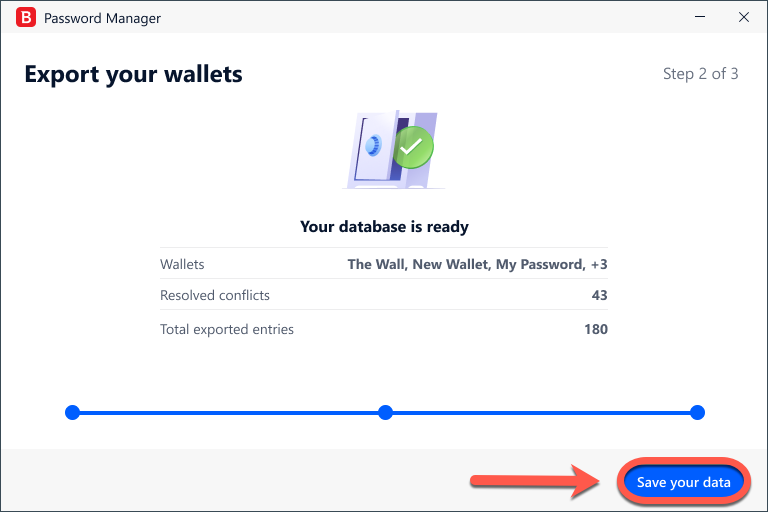 Export Wallet - Save your data button.