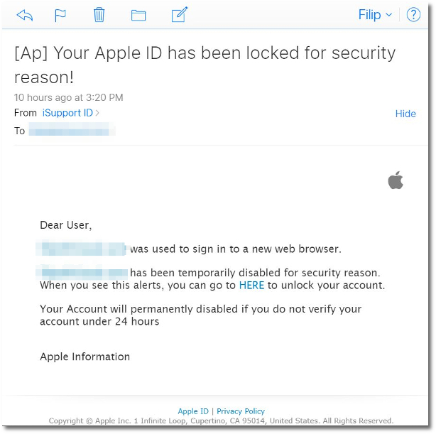 Een typische phishing e-mail