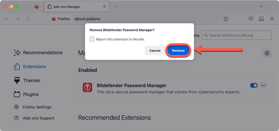 Bitdefender Password Manager verwijderen in Firefox