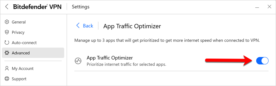 De functie App Traffic Optimizer
